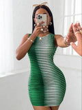 O-neck Sleeveless Striped Print Milk Fiber Package Hip Dress Plus Size 2022 Summer Women's Bodycon Evening Party