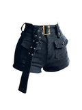 Women's Denim Shorts Hight Waisted Y2k Casual Jeans Cargo Pants Gothic Black Hot Short Jeans With Belt 2023 Summer