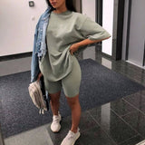 Two-piece Set With Belt Solid Color