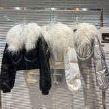 2022 Winter New Arrival Lambswool Fur Collar Bright Cotton Liner Short Jacket Women Warm Coat