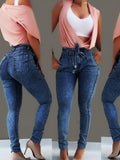 Waist Jeans For Women Slim Stretch Denim Jean Bodycon Tassel Belt Bandage Skinny Push Up Jeans Woman clothe 4XL