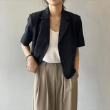Blazers Women S-4Xl Elegant Solid Suit Jackets Office Lady Korean Short Sleeve Single Breasted Casual Blazer Casual