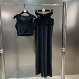 2022 Autumn Sleeveless Round Collar Vest Tank Top Hollow Out High Waist Long Pants Two Piece Set Women Tracksuits