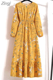 Print Long Dress Women Lantern Long Sleeve High Waist Elegant Party Dress Ladies Casual Spring Summer Beach Maxi