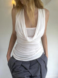Hot Girls Fake Two Temperament Folded Backs And Collar Sleeveless T-Shirts Simple Thin