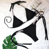 Zingj New Solid Color Sexy Strap Women's Swimsuit Luxury Rhinestone Swimsuit Thong