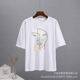 Summer Abstract Aesthetic Print T-Shirt Women's Cotton Soft Loose Basic Top Ins