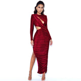 Pleated Bodycon Dress 2022 New Women Long Sleeve Autumn Winter Clothes Club Party Maxi