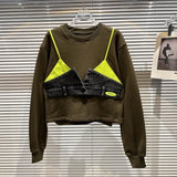 2022 Autumn New Arrivals Long Sleeve Round Neck Denim Vest Patchwork Fake Two Piece Sweatshirt Women Pullover