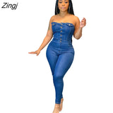 Casual Strapless Cotton Bodycon Jean One Piece Long Jumpsuit 2023 Denim Playsuit Women Jeans Woman Romper