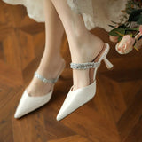 Sandals Fine Heel 2025 Spring And Summer New Word With Pointed High Heels Water Drill High Heel Slippers