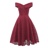 Women Vintage Lace Dress Red Black Green Slash Neck Tulle Midi Chic Retro Gothic 50s Jurken Swing Party