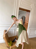 Color Block Summer Slip Dresses For Women 2021 Patchwork Tunics Spaghetti Strap Asymmetrical Long Midi Dress