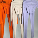 Autumn White Ribbed 2 Two Piece Sets Tracksuit Womens Outfits Long Sleeve Crop Top Pants Sets Sweat Suits Matching