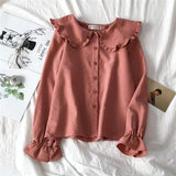 Kawaii Long Sleeve Blouses Women Harajuku Peter Pan Collar Japanese Cute Blouse Basic All-match Shirt Korean Style
