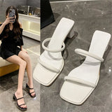 new women's shoes summer square head fish mouth word sandals and slippers women's thick heel medium heel slippers