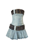 Vintage Women's Denim Dresses Sexy Sleeveless Tunic Mini Dress Elegant Fashion Party Slash Neck A-line Frocks With