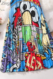 New Fashion Women Vintage Summer Party Pleated Casual Print A Line Skirts Robe Femme One Size Lastic Band Midi