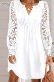 Mini Dress Women Summer Elegant Dress Female Fashion O Neck Button Dress Ladies Lace Hollow Out Long Sleeve