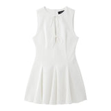 Wide Swing Bow Tie With Hollow Short Vest Dress Summer Sleeveless Body