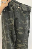 Camouflage Jeans Woman High Waist Cargo Pants Straight Jeans Fashion Straight Baggy Pants Y2k Casual Denim