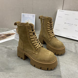 Boots Suede Leather Women Flat Platform Short Boots Ladies Shoes Fashion Autumn Winter Boots Platform