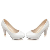 Sgesvier Black White Women Pumps High Heels Shoes Thick Heel Round Toe Pumps Size 32-48 Summer Autumn Fashion Shoes Ladies