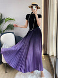 Gradient Pleated Long Skirt- Outfit