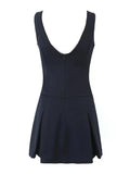 Navy Blue V-neck Mini Dress-Outfit