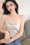 Fashion Silk Camis female Summer Tank Top Silk Vest Bottoming Shirt Sexy Cami Top Womens Clothing White Chiffon Tops