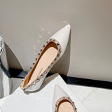 Temperament Sharp Single Shoes Women's Shallow Summer New Rivet Patent Leather Evening Wind Warm Soft Bottom Flat Bottom
