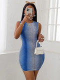 O-neck Sleeveless Striped Print Milk Fiber Package Hip Dress Plus Size 2022 Summer Women's Bodycon Evening Party