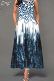 Women Floral Printed Long Dresses Casual Sleeveless Beach Holiday Boho Maxi Dress