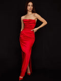 Strapless Backless Sexy Dress For Women Solid Sleeveless Side Split Dresses Female Party Club Long Dress