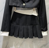 New Arrival Collection Single Diamonds Buttons Blazer High Waist Short Irregular Pleated Skirt Two Piece Set