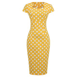 Dress for Women Printed Summer Yellow Bodycon Gowns 50s 60s Pin Up Office Retro Vintage Club Party Dress Evening