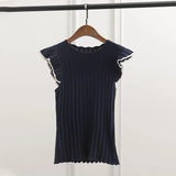 Sleeves Mesh Knitted Femme Elegant Summer Thin Short-sleeved knit Chic Round neckline Shirts Vintage Pull Fancy