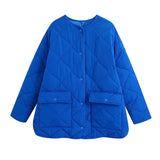 Fashion O-Neck Geometry Quilted Coats Single Breasted With Pockets A-Line Long Jackets For Women 2021 Tops Winter