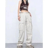 Solid Color Overalls Jeans Women's Y2K Street Retro Loose Wide-Leg Overalls Couple Casual Joker Mopping Jeans Pants