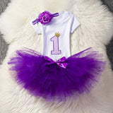 Headband Short Sleeve Top and Tutu Dress Outfits 3pcs for 1 Year Baby Girls First Birthday Party Cotume Newborn