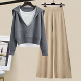 Winter Women Clothing Korean Casual Vest+knitted Sweaters+wide Leg Knitting Wide Leg Pants Sets Ladies Warm Knitwears