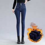 Women Winter Fleece Jeans New Solid Warm Thicken Denim Pencil Pants Fashion Skinny Jean Pants Sexy Slim
