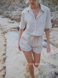 Women's Shirt Flip-Necked Shirt Shorts Casual Cotton