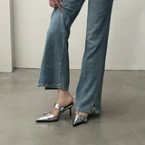 Summer Pointed Belt Buckle And Half-Slipper Female Bag Head Silver Back High And Lady Cold