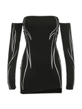 Off Shoulder Black Long Sleeve Mini Dress- Outfit