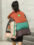 Knitted Spliced Down Jacket Women Large Pockets Winter Coat Zipper Patchwork Puffer Jacket High Quality
