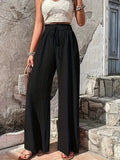 Color Casual Drawstring High Waist