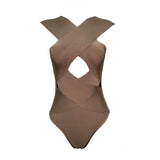 2022 Women Summer Sexy Solid Sleeeveless Off Shoulder Hollow Out Bodycon Rompers Nightclub Bandage Bodysuits