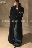 Autumn Winter Extra Long Black Thickened Warm Wool & Blends Coat for Women Double Breasted Fashion New in