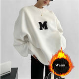 Women Letter Embroidery Gray Sweatshirts Oversize Long Sleeve O Neck Loose Pullovers Female Streetwear Hoodies Tops Autumn